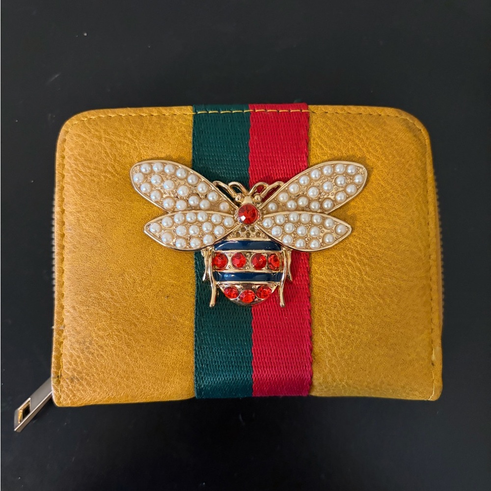 Elegant Mustard Wallet with Bee Embellishment